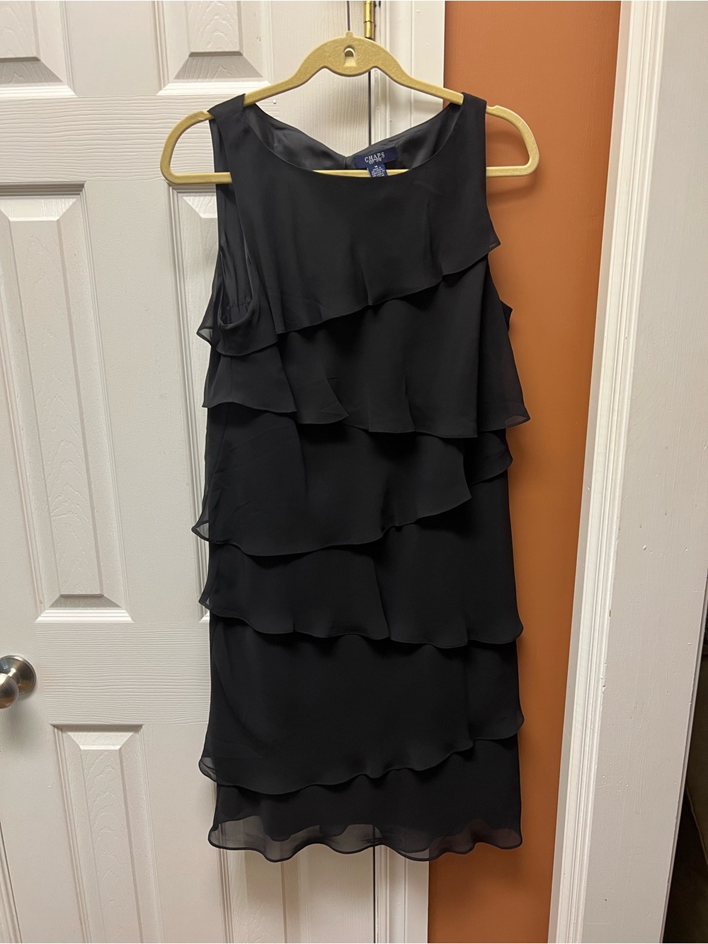 Chaps Black Layered Ruffle Sleeveless Mini Dress